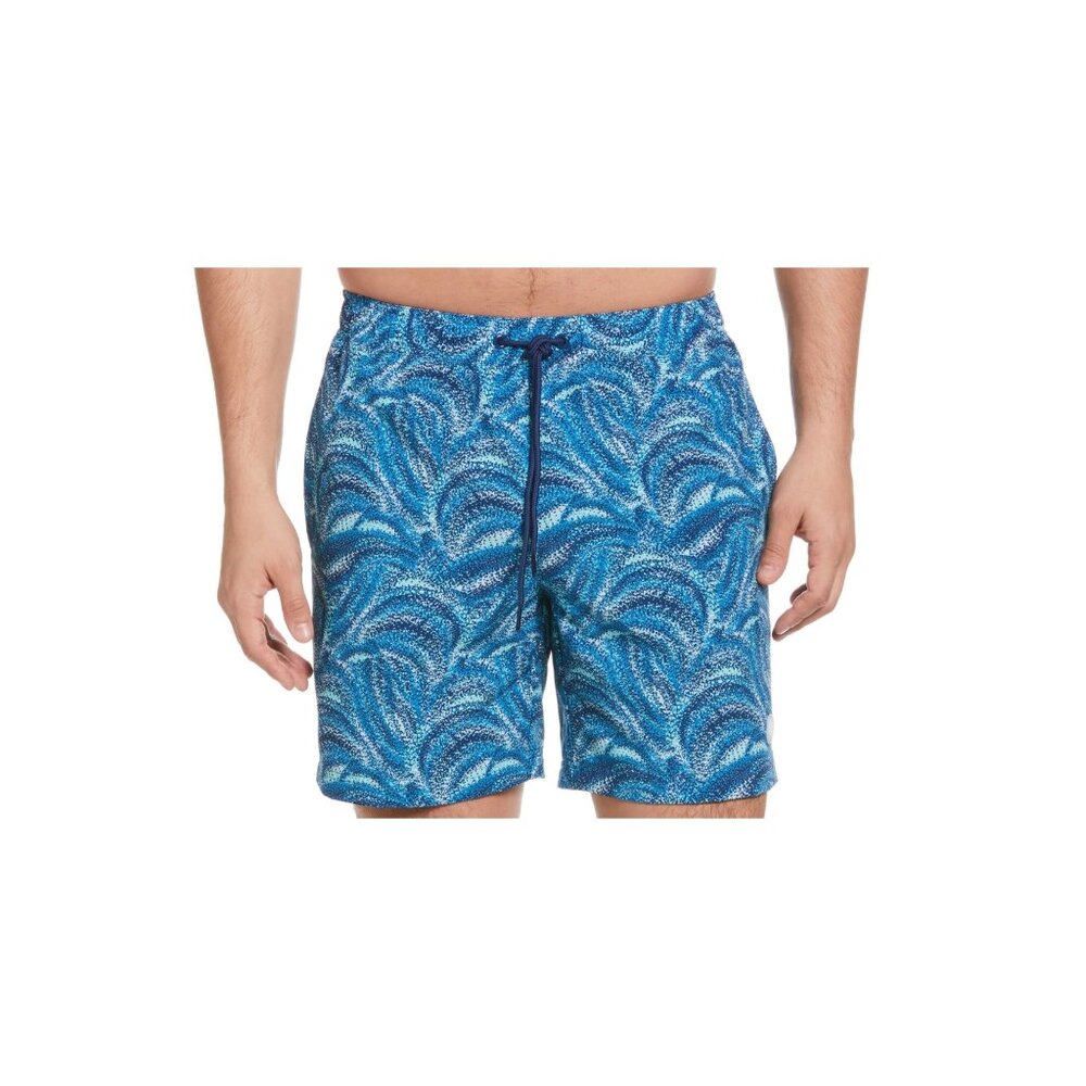 Cubavera Men's Wave Print 7" Swim Trunks in Mediterranian Blue NWT